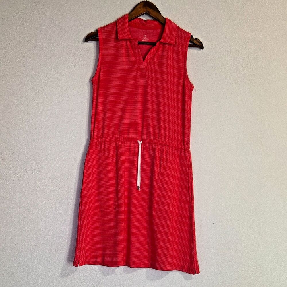 T by Talbots Womens Dress Coral Terry‎ Drawstring Striped Shirt Size XS